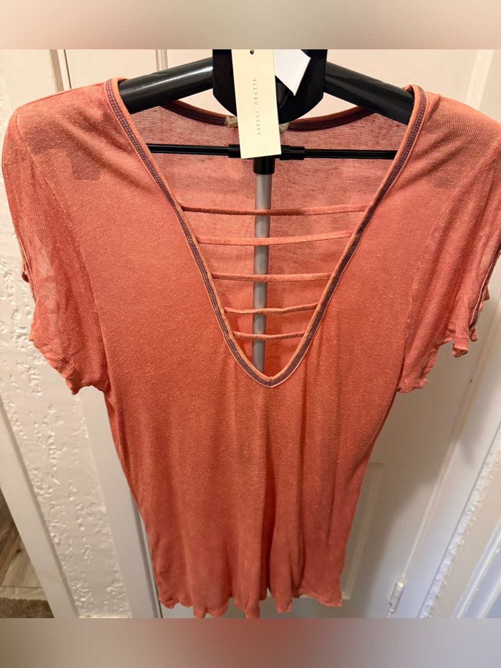 Gilded intent Women's Strappy Deep V Short Sleeve Top -  coral
